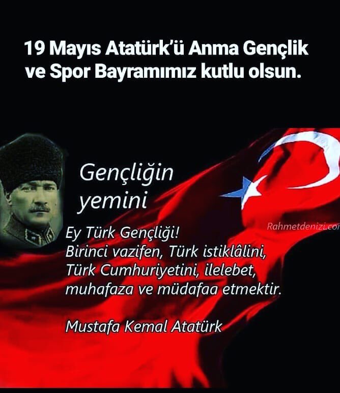 Başta son Türk Devleti’nin kurucusu Gazi Mustafa Kemal Atatürk, silah arkadaşları ve vatanımız için canlarını feda eden aziz şehitlerimizi rahmet, minnet ve saygıyla anıyoruz. 19 Mayıs Atatürk’ü Anma, Gençlik ve Spor Bayramımız kutlu olsun 🇹🇷