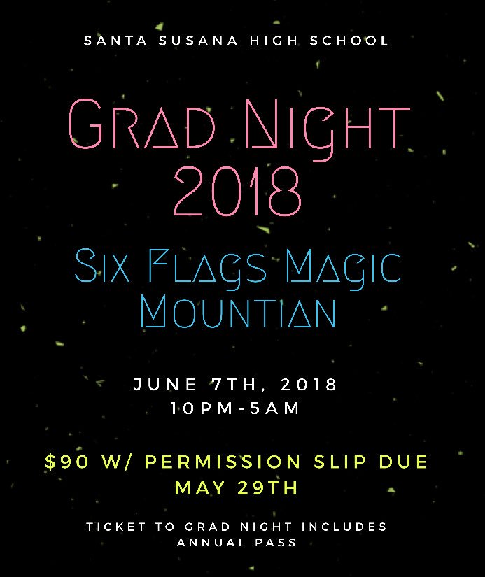 sshsseniors18's tweet photo. Tickets for Grad Night are on sale NOW until May 29th in the Student Store! Don’t miss out on the last senior event of the year!!
($90 w/ a signed permission slip) https://t.co/NZls4H0vmp