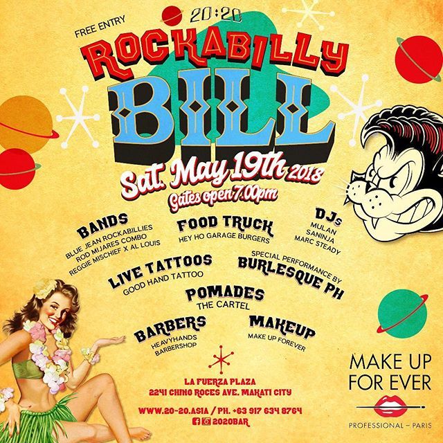 Manomission's tweet image. The Rockabilly Bill at @2020bar happens May 19 Saturday! You know the drill..bikes, bands, burgers, beauties, and boogie all night! 💃🏼🕴🏼🌸🛵🍔💇🏻‍♂💄💋 #rockabilly2020 #rockabillybillxmakeupforeverph #2020bar #rockabilly #manila #summer ift.tt/2LclXc9