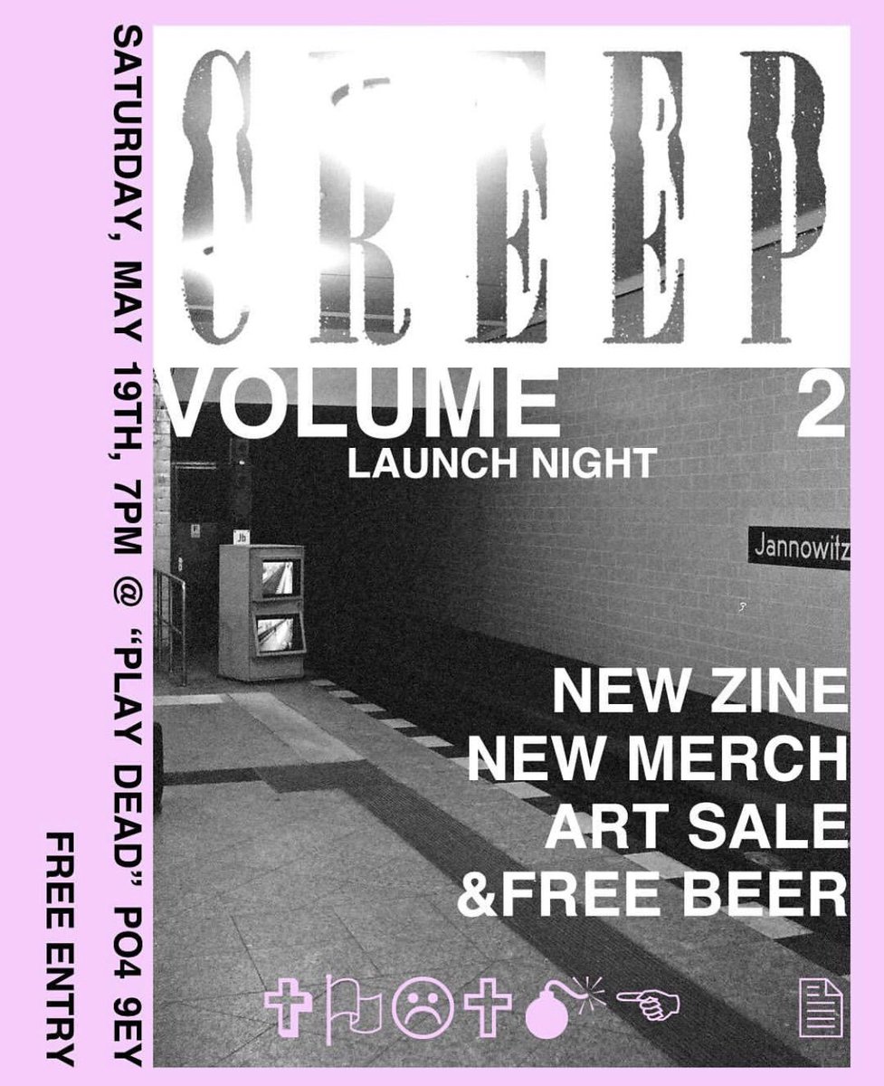 Tonight at playdead vol 2 creep zine. Art,hangs merch free drinks 🤟🏻