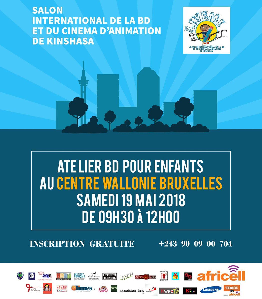 salonliyemi's tweet photo. Le programme du Salon se poursuit aujourd'hui avec un atelier BD pour les enfants! Retrouvons-nous au Centre Wallonie Bruxelles de 9h à 12h! Cordiale bienvenue! @habariRDC @TimesDRC @LOLCD_243 @TopCongo @halledelagombe @7sur7_cd @KinshasaDaily @CommunicationLn #RDC https://t.co/7f2h6L5rfy