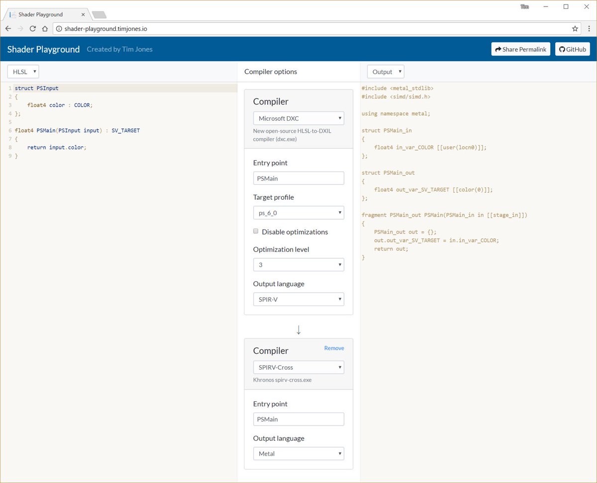 Screenshot of shader playground website