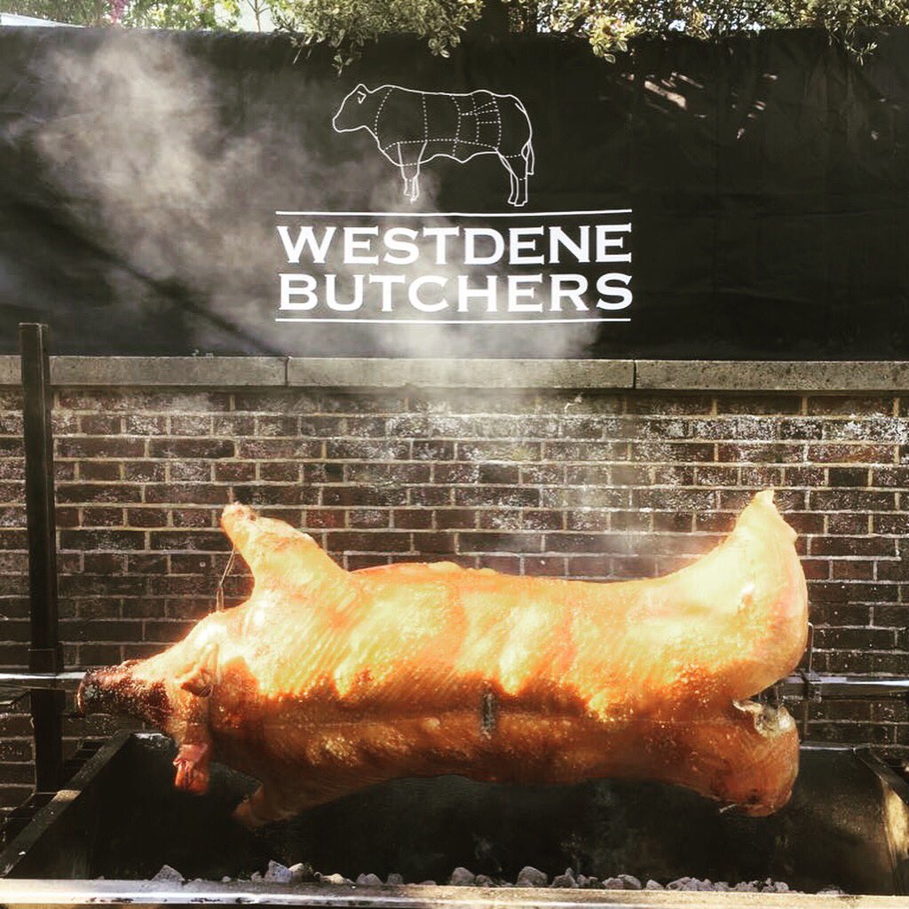 WestdeneButcher's tweet photo. It’s a glorious Sussex day - pig is sizzling, Sun is shining &amp; there’s a royal wedding 👑 #WestdeneButchers #RoyalWedding #Sussex https://t.co/GLQlkxyBUJ