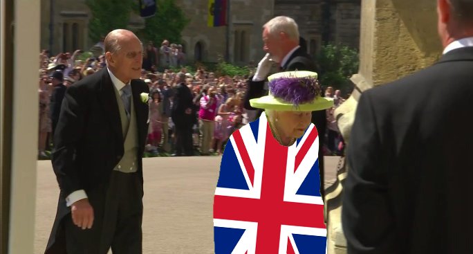 JOE_co_uk's tweet image. Look, if The Queen didn't want this to happen then maybe she shouldn't have come to the #RoyalWedding dressed as a green screen