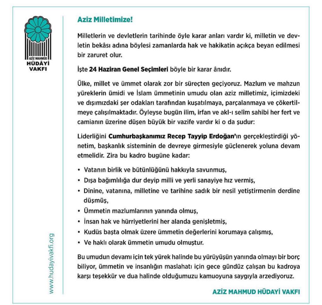 Milletlerin ve devletlerin tarihinde öyle karar anları vardır ki, milletin ve devletin bekâsı adına böylesi zamanlarda hak ve hakikatin açıkça beyan edilmesi zaruret olur❗
İşte 24 haziran genel seçimleri böyle bir karar anıdır❗
Okuyalım ve uyanık olalım👇
#ErdoğandanMilleteSöz
