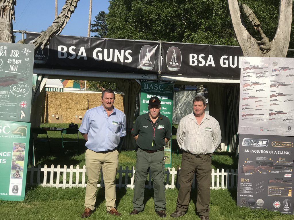 BASC Wales all set up at the RWAS Spring Festival at Builth Wells with main stand covering membership, Green Shoots, Deer and Gamekeeping, Gwenllan Countrycrafts plus Gundog Scurries and not forgetting the 'have a go'  air rifle stand with Meurig Rees Richard Fussell