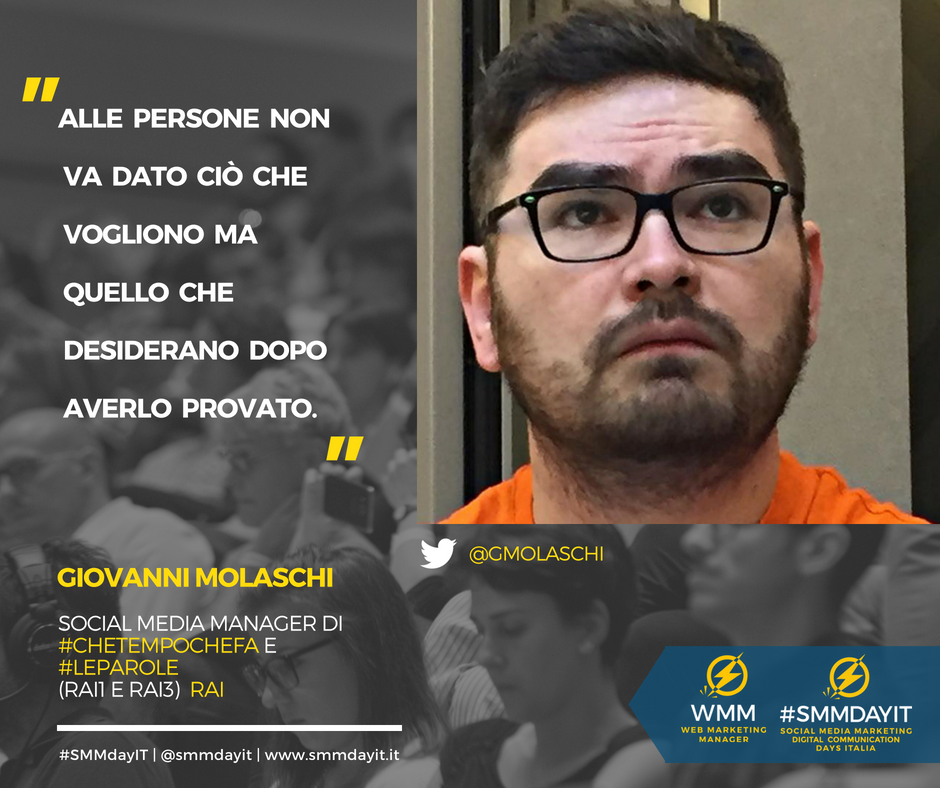 smmdayit's tweet photo. Alle persone non va dato ciò che vogliono, ma quello che desiderano dopo averlo provato | @gmolaschi @chetempochefa #SMMdayIT https://t.co/UrUp9wI0xR