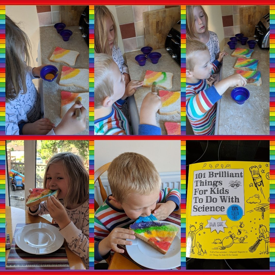 JSawkins's tweet photo. Rainbow Toast 🌈 😋 can't beat a bit of science at breakfast!! @ChrisSawkins #rainbowtoast #rainbow #toast #science #childrensscience #101brilliantthingsforkidstodowothscience https://t.co/qODHwPFtdB