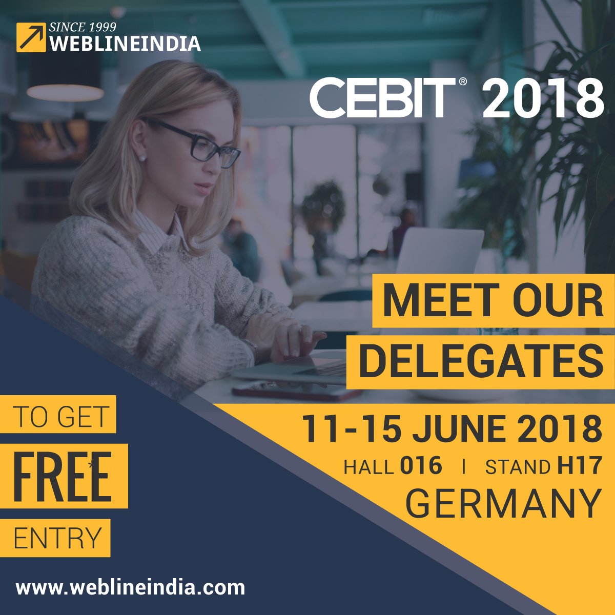 jujar_c's tweet photo. #CEBIT18 is To Be Held From 11-15 June at Hannover Fairground, Germany. This Time WeblineIndia is Participating to Showcase Its Expertise in Custom Solutions. To know more Get Your #FreePasses Today https://t.co/DPlwsHKHtv #CEBIT https://t.co/sXOnhItXq1