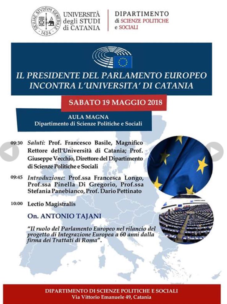 Il ruolo del #Parlamento europeo nel rilancio del progetto di #integrazione #europea. Lectio magistralis del #presidente del #parlamentoeuropeo <a href="/EP_President/">Roberta Metsola</a>  Antonio Tajani al Dipartimento di Scienze Politiche e Sociali #unict <a href="/liveunict/">LiveUnict</a>