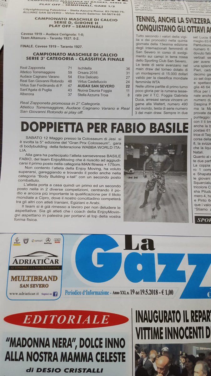 EnjoyMoving's tweet photo. Grazie al quotidiano l'Attacco per il bellissimo articolo... #press #satisfaction #results #enjoymoving #palestra_san_severo #enjoymotivation la gazzetta di San severo
#bodybuildingcontestprep #bodyrecomp #bodybuilding #palestrasansevero #cardiofitness @enjoymovingpalestra https://t.co/XWtGRg8hHJ