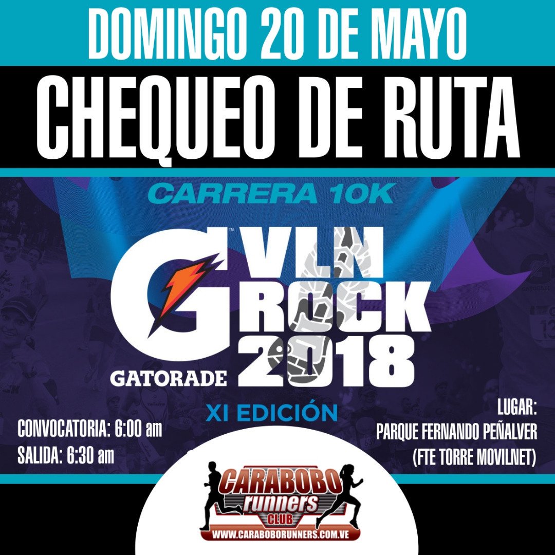 DOMINGO 20/05
CHEQUEO DE RUTA DEL GATORADE VLN ROCK 2018 
Salida 6.30am
Lugar Parque Fernando Peñalver FRANELA AZUL
IMPORTANTE:
Colaboración para la Logistica:
Afiliados Bs 50.000 
NO Afiliados o Bs. 80.000