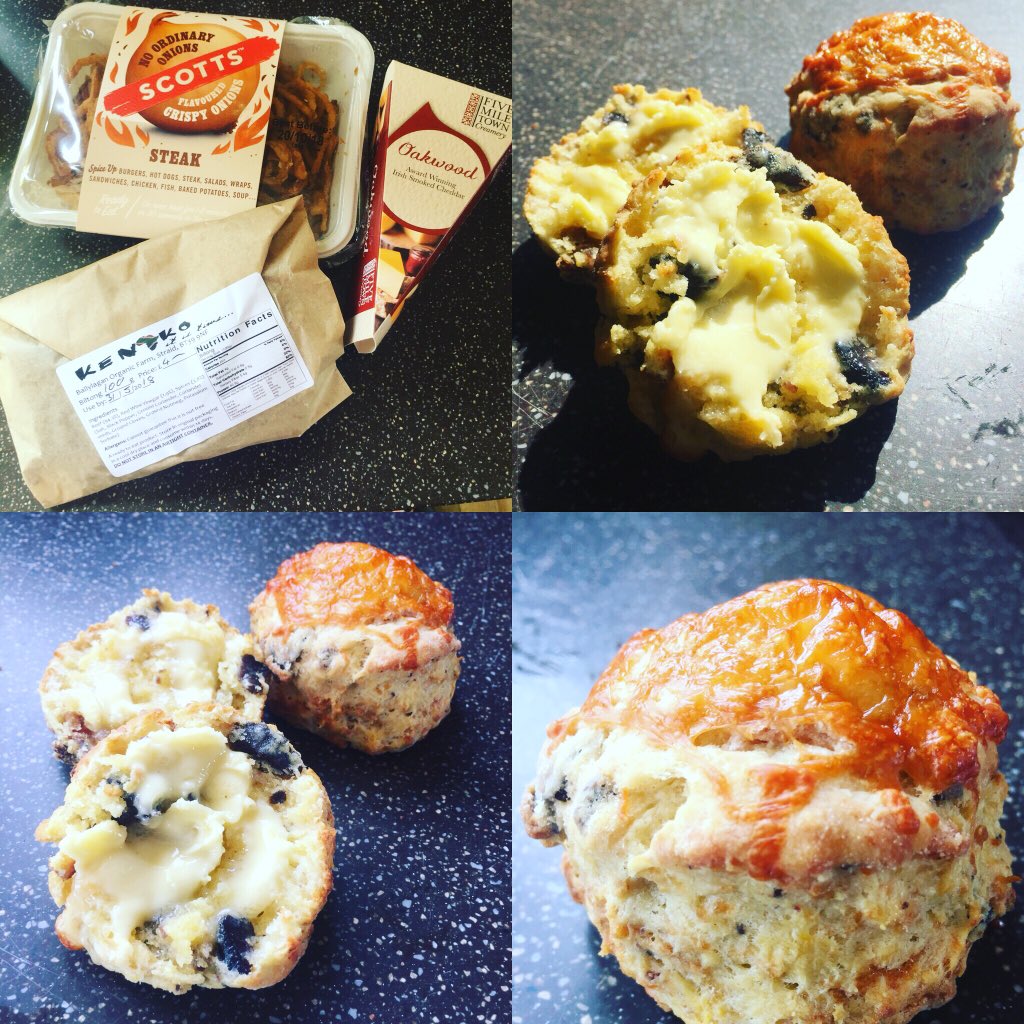 I think I’ve created the perfect scone for my #royalwedding brunch. I’m calling it the Balmoral, inspired by the <a href="/Food_NI/">Food NI</a> hall at @balmoralshow made with <a href="/We_love_Cheese/">FivemiletownCreamery</a> smoked cheddar, <a href="/KeNakoBiltong/">Ke Nako Biltong</a> &amp; <a href="/crispyonionsNI/">ScottsCrispyOnionsNI</a> - yes really!  I may be biased but I think it’s delicious!