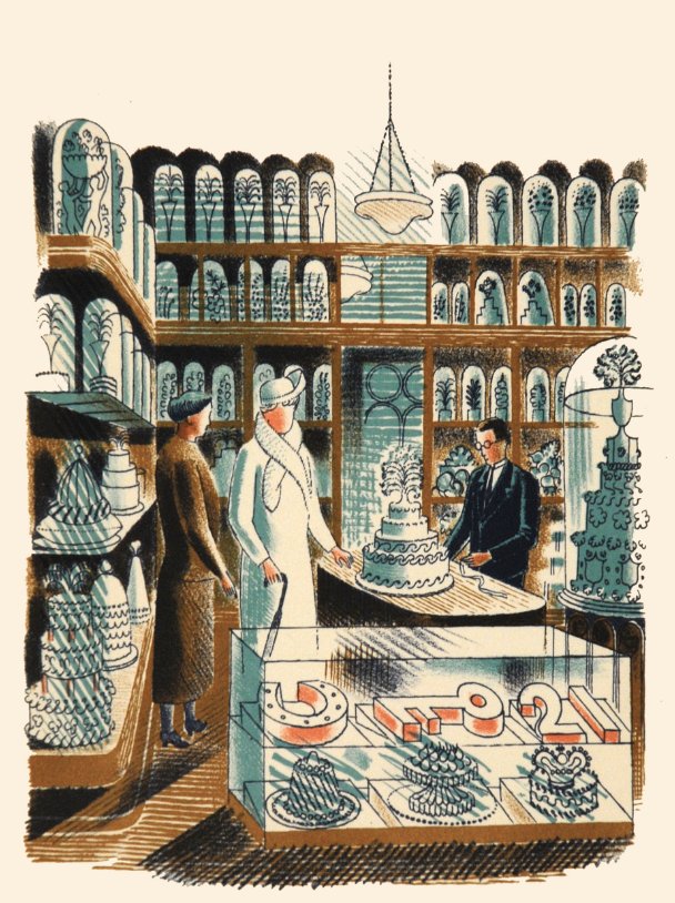 Some wedding themed art for you today! Eric Ravilious' 'Wedding Cakes' a c.1938 Lithograph from his High Street suite series #RoyalWedding