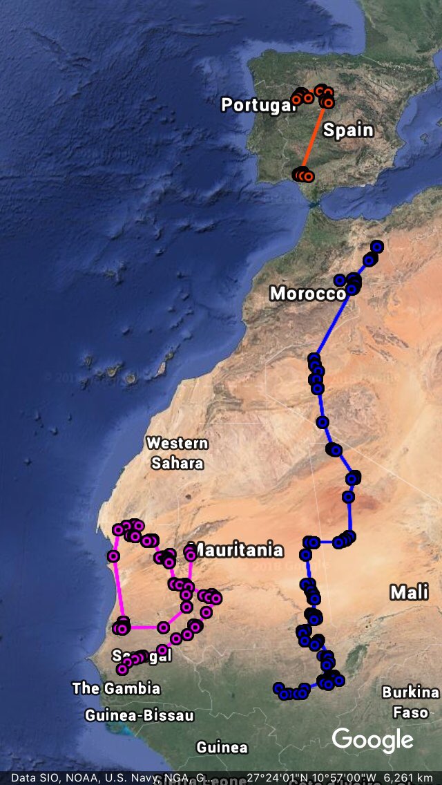 UKmontagus's tweet photo. The very latest on our three birds, Ruth (purple) is now heading north -at last! Beatrice is still waiting to cross the Mediterranean and John is enjoying Spain - may be a little too much ! https://t.co/e0GDsLavwx