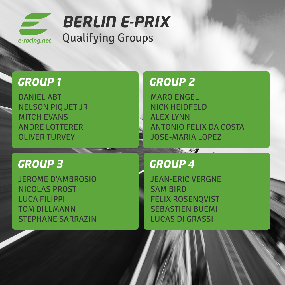 eracing_net's tweet photo. Less than one hour until qualifying so let's prepare: here are your #QualifyingGroups for the #ABBFormulaE #BerlinEPrix https://t.co/zHK7QPeM0z