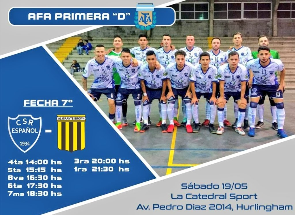 Hoy juega #Centro 💪

⚽ <a href="/centroefutsal/">Centro Español Futsal AFA</a> vs  <a href="/AlmiranteFutsal/">Almirante Brown Futsal Of AFA</a> 
🏟️ La Catedral ( Av. Pedro Diaz 2014, Hurlingham )