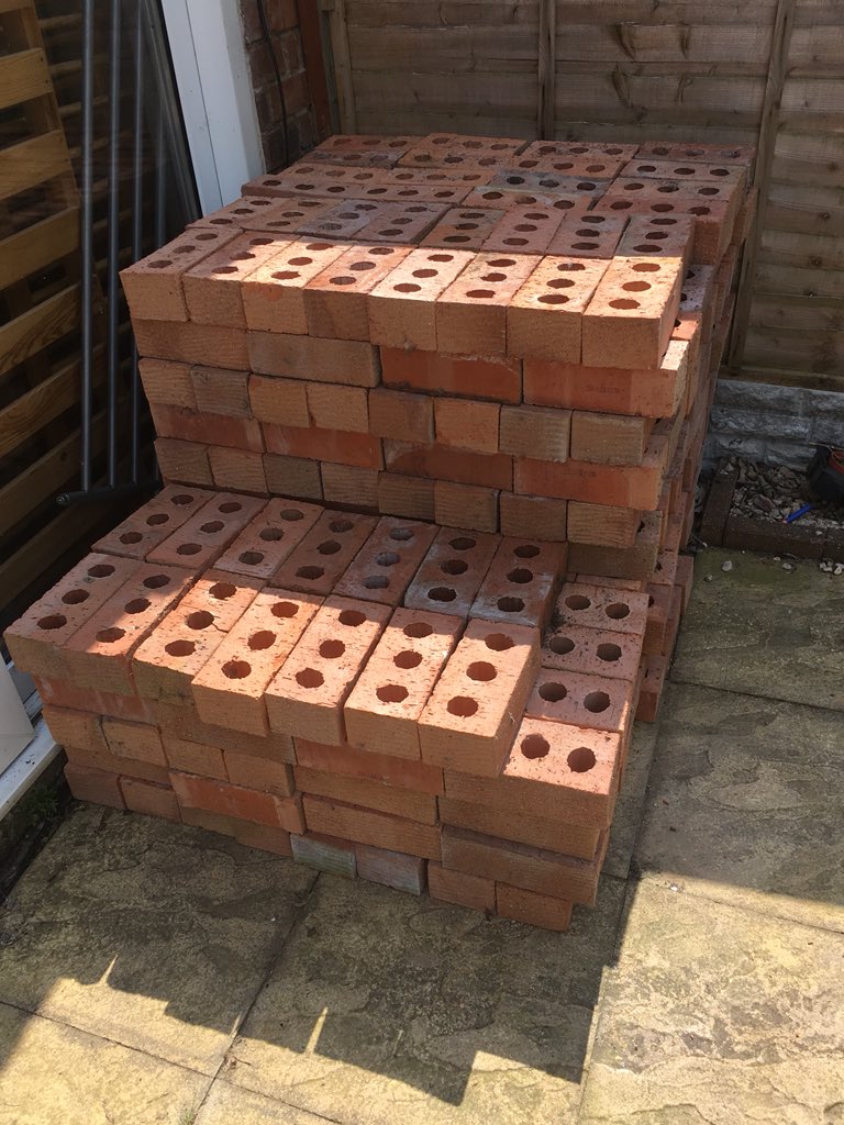 timcantweet's tweet image. #ProjectBBQ is no respecter of #Royalwedding - 380 bricks ready for foundations and then laying, time for a brew I think