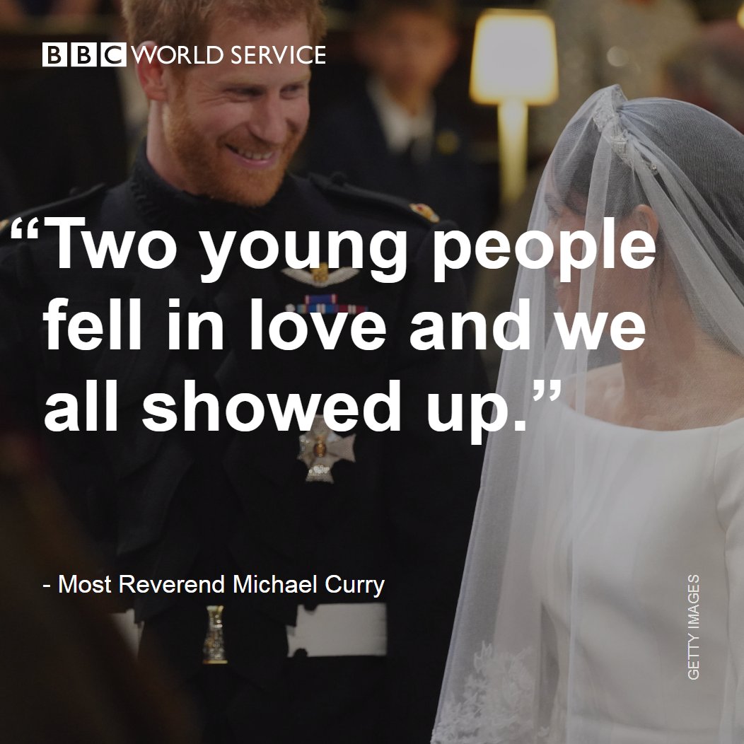 bbcworldservice's tweet photo. Lots of appreciation for Bishop Michael Curry, from Chicago, and his powerful words for Harry and Meghan. #RoyalWedding 💕 https://t.co/aKD45qenrX