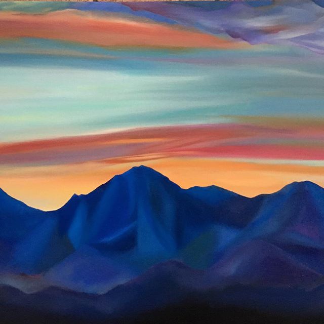 “McDowell Mountains at Sunset” for #scenicsaturday at zpr.io/n2UqR #mcdowellmountains #mcdowellsonoranconservancy #mountainsunset #arizonaart #scottsdalearizona #purplemountains 24”Wx18”H #oilpainting #originalartforsale #justfinishedpainting