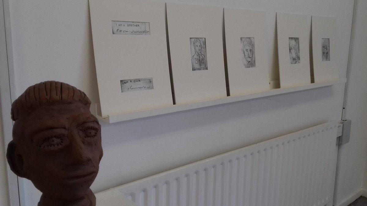 BrianTheScriber's tweet photo. Really enjoyed the preview of WHO ARE YOU? @CrossStreetArts last night...A lovely thought provoking show around people seeking asylum via works of sculpture, prints and needlework. Well done @MartynLukey @pathway_arts powerful and it looked fab #wiganart #Mindfulness https://t.co/xmNd0DjssM