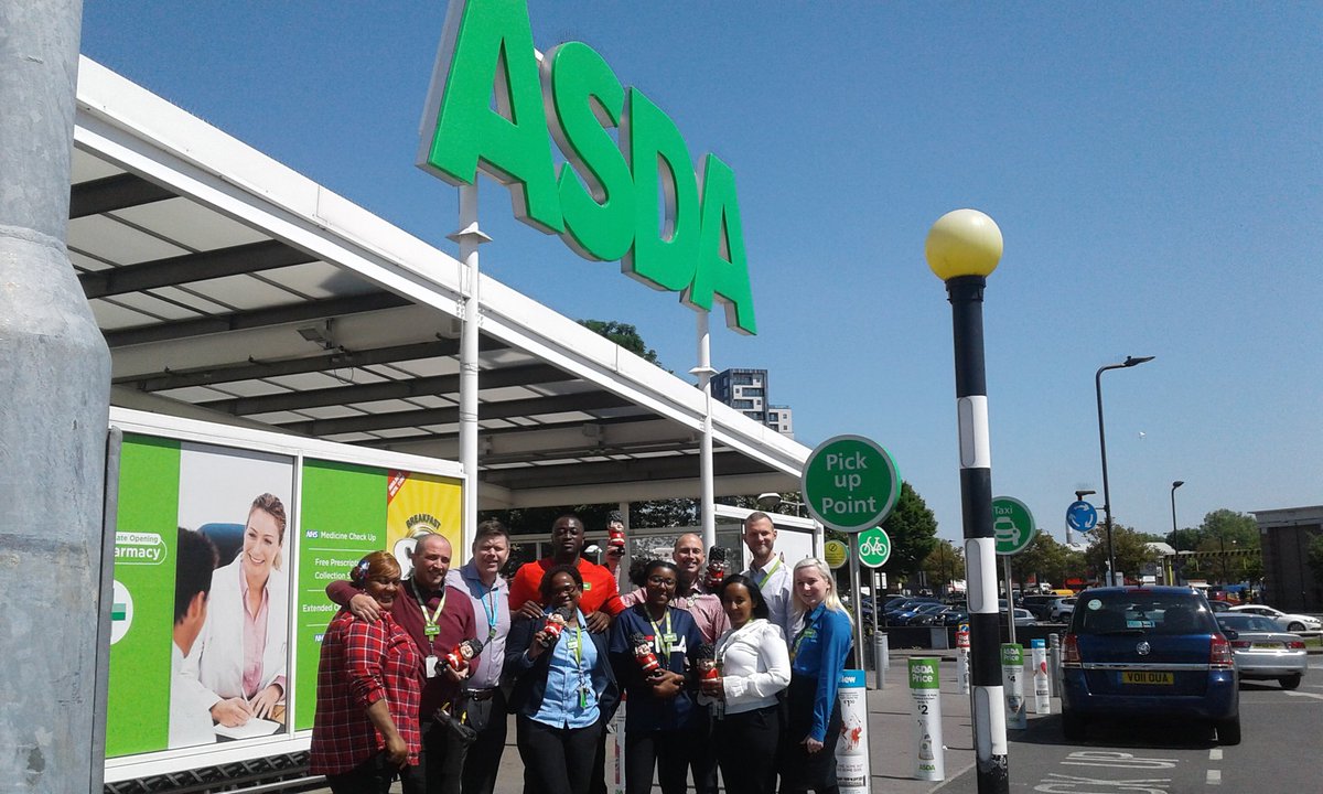 The colleagues of Asda old Kent road celebrating the #royalwedding with wearing red white or blue