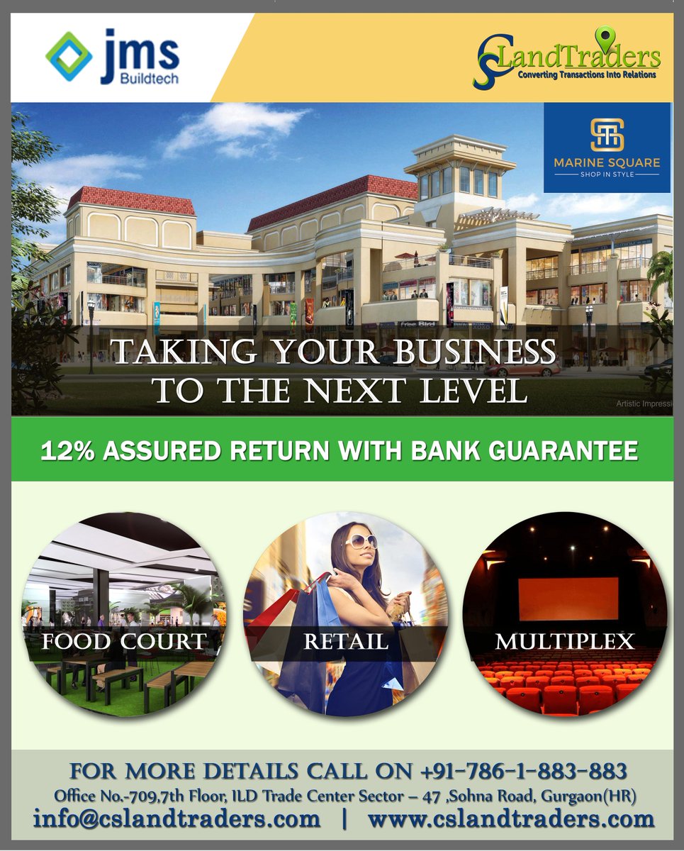 CSLandtraders's tweet photo. Taking ur #Business to #NextLevel vd #BankGuarantee
#ContactUs #CSLT +917861883883
#JMS #MarineSquare #Sector102 #AssuredReturn #RERARegistered #Gurgaon & #WhatsApp at 9910088018
Visit: https://t.co/bXtyuDlDTv
#CommercialProperty #AssuredReturnProject #InvestinGurgaon #GoodReturn https://t.co/NUxMDP6vbG