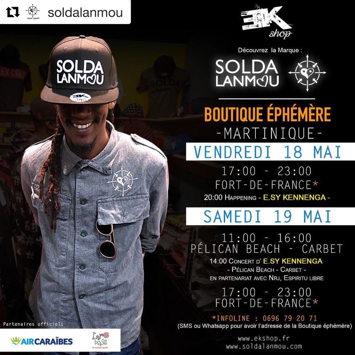 EKshop1's tweet photo. La boutique éphémère réouvre à 17:00 à Fort de france 0696792071 par Sms ou Whatsapp pour recevoir l’adresse.
#SoldaLanmou https://t.co/Xvf7Uq4v7R