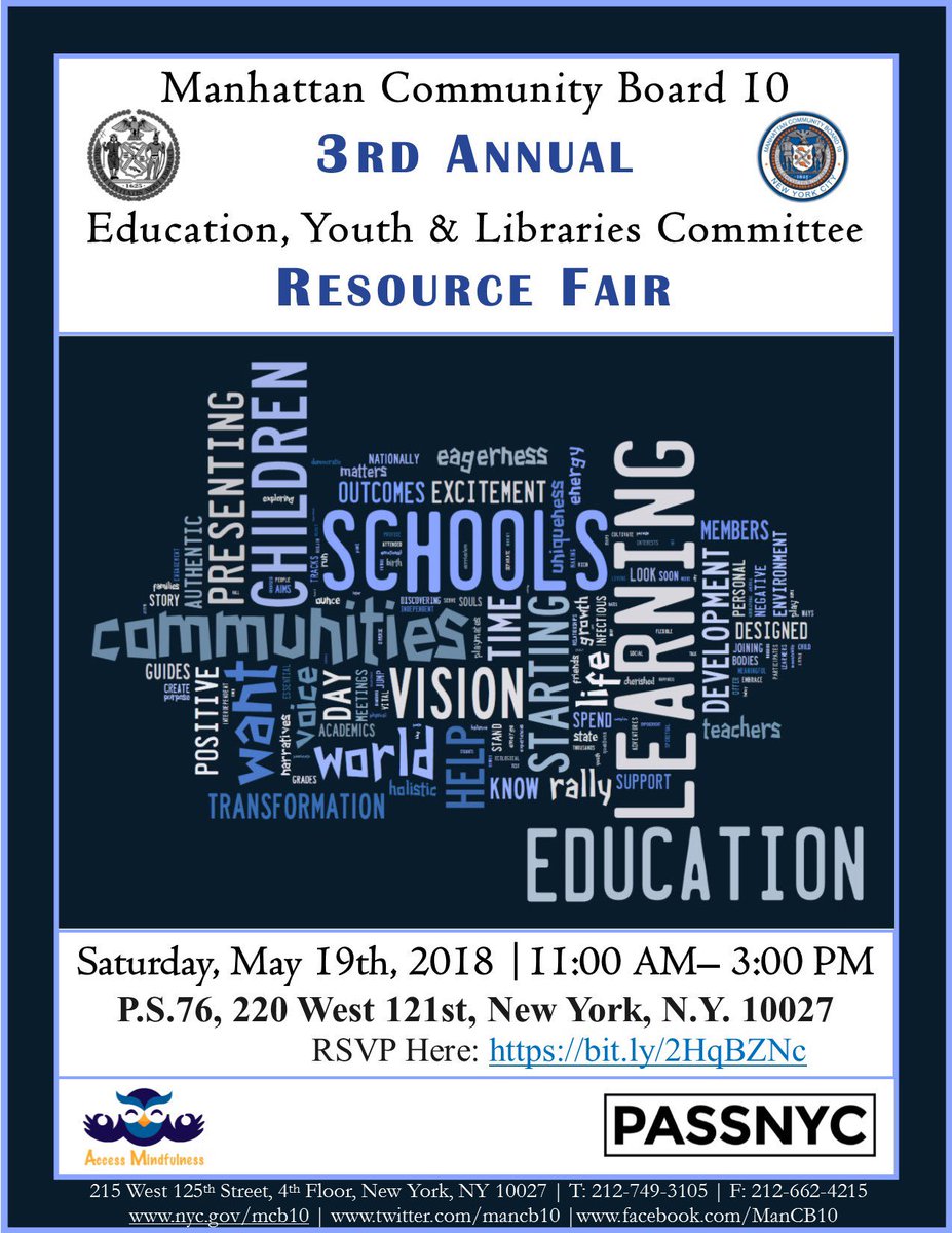 RJSBaxter's tweet photo. How are you avoiding the rain today?

@PASSNYCorg teamed up with @mancb10 to help educate Harlem families on opportunities and resources! 

#education #community https://t.co/9r9B9icZY6