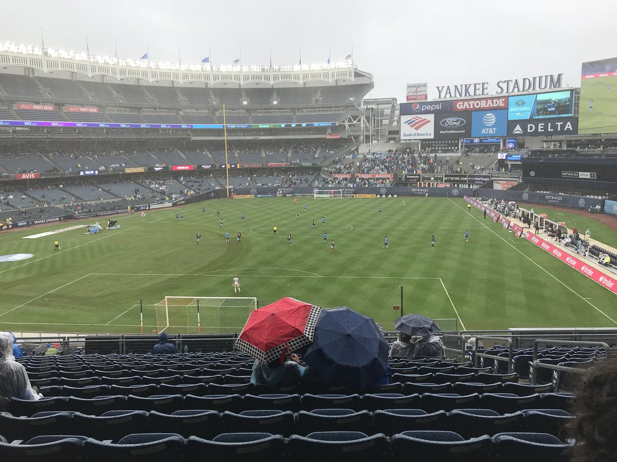 MLSist's tweet photo. The rain has kept a ton of folks away, but this is still sort of a great place to watch a soccer game. I’m serious. #NYCFC https://t.co/NVbVmwwo1i