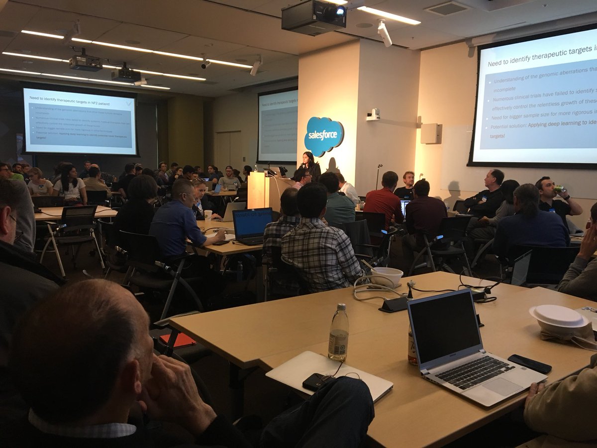 TangAnnabelle's tweet photo. Jyotikan Varshney, a winner from our 2017 NF2 Cancer Genomics Hackathon, gave a talk about her winning product and the startup that spun out of it. #rcchack https://t.co/HYcjGh8v10