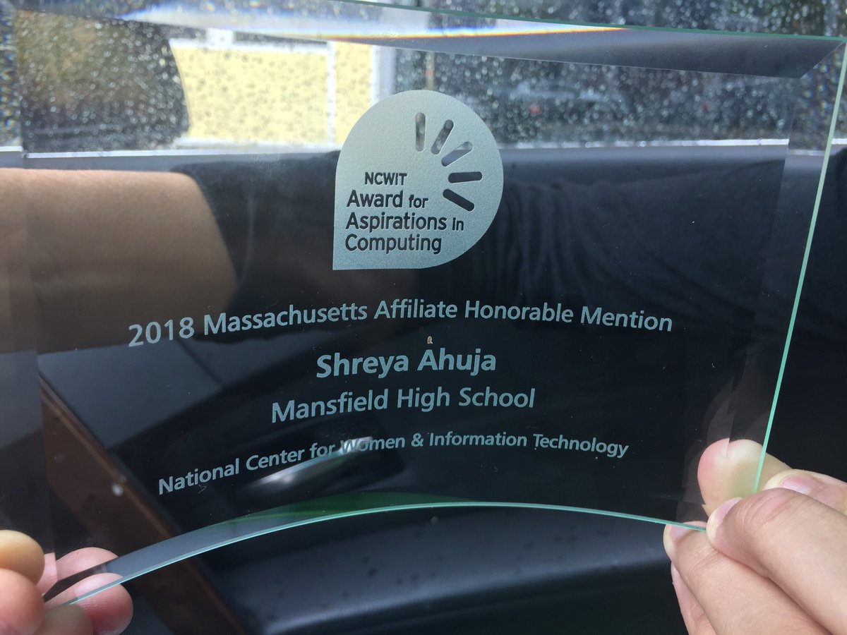 JCollinsMA's tweet image. Congratulations to Shreya Ahuja for being selected as an @NCWITAIC Honorable Mention awardee for her numerous contributions to technology! She received her award today at MIT! Yay!! @MHShornets #hornetschat #NCWITAIC  #WomenInTech #WomenInSTEM #proudteacher