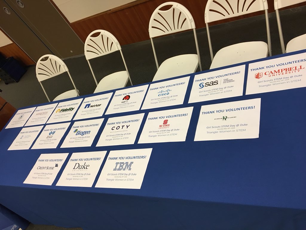 jessiet1023's tweet photo. Kicking off @TriangleWiSTEM #GSStemDayDuke with @DukeU @GirlScoutsNCCP @DukeEngineering @IBMVolunteers @CreditSuisse #skillsbuild
Thank you volunteers! And thank you sponsors for making this possible and for the yummy breakfast!! https://t.co/Z7lHv3q3jn