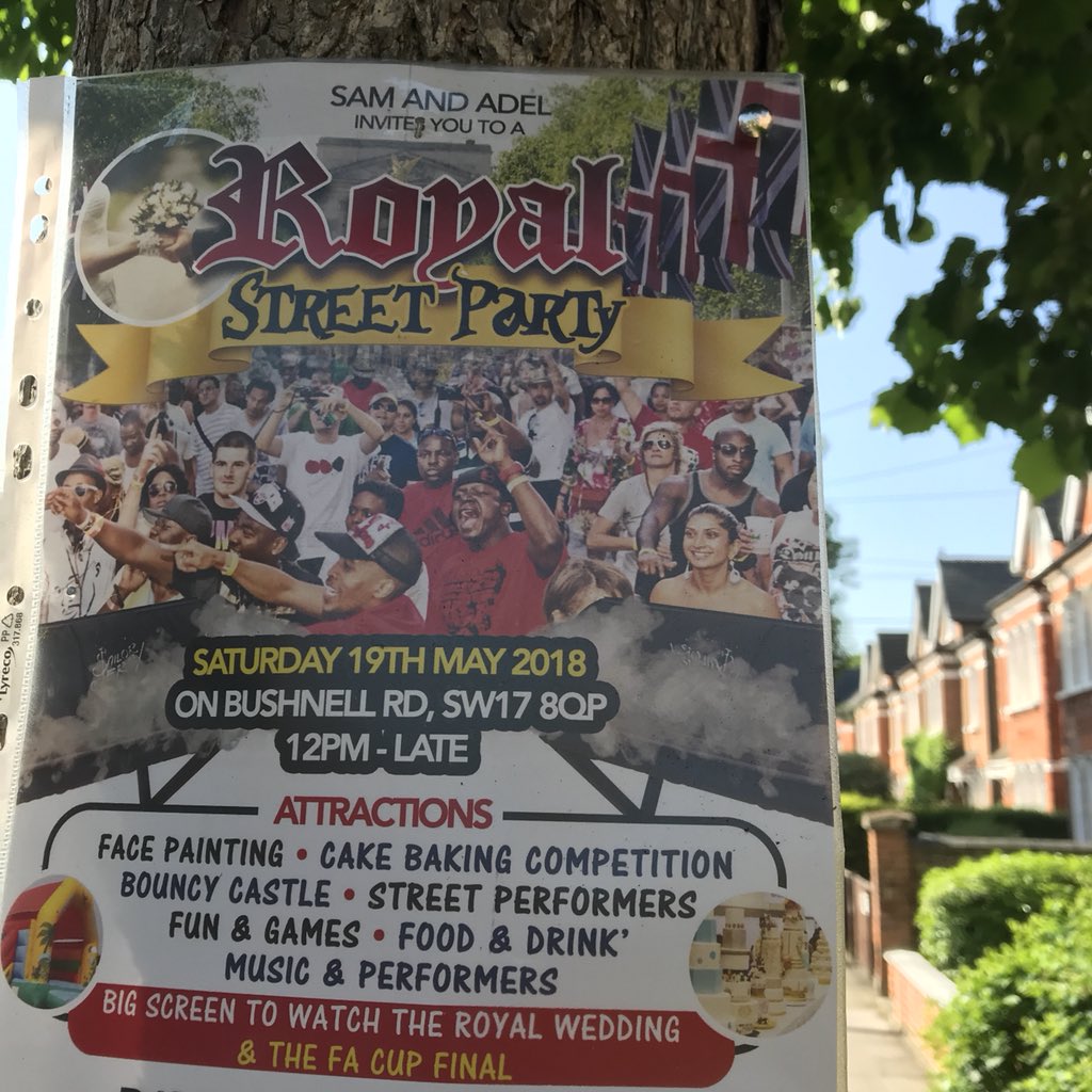 PutneyFleur's tweet photo. Huge thanks to everyone who has been organising street parties today! Preparations in full swing for the Royal Street Party on Bushnell Road, nr #Tooting Common. #Balham #Heaver https://t.co/rhUcslalfW