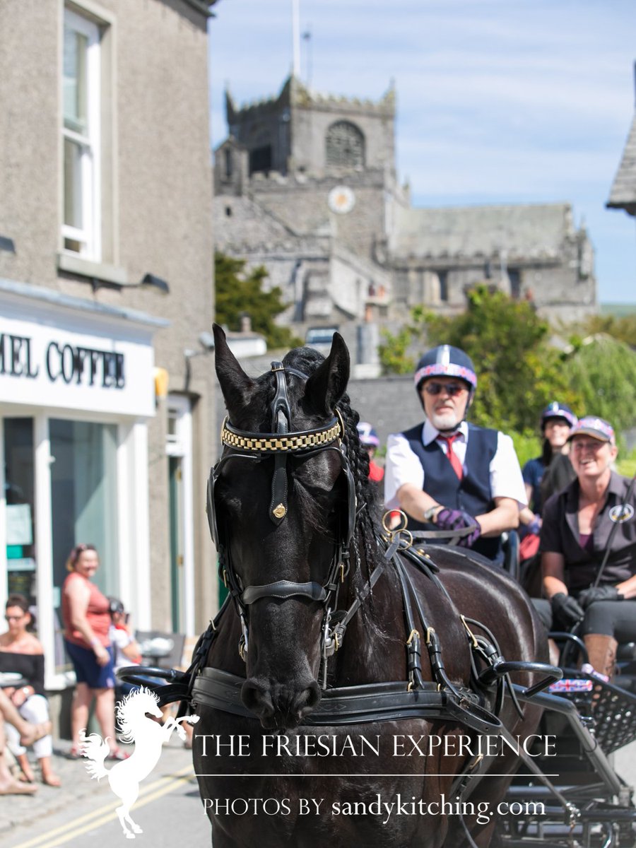 sandykitching's tweet photo. Cartmel celebrates #RoyalWedding #RoyalWedding2018 with The Friesian Experience @BlackHorses https://t.co/h7MTcvGLIW