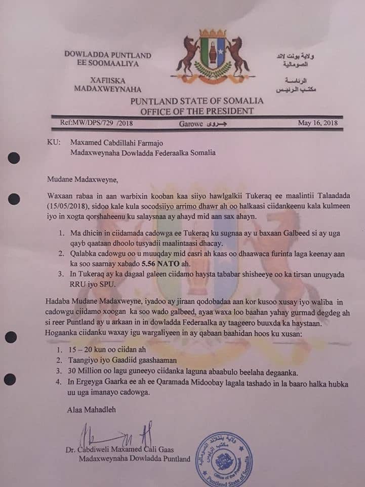 MubarakTaani's tweet photo. The military and financial appeal from Abdiweli to Farmajo of Somalia reveals a severe defeat and a war led from Mogadishu. In addition, the Chinese arms supply to Farmajo GVT is a total violation of the UN Arms Embargo. This puts the peace of the region in a volatile situation. https://t.co/GXVaIvxn3H