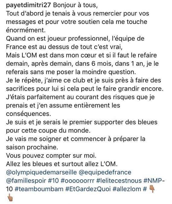 ActuFoot_'s tweet photo. Le message de Dimitri Payet sur Instagram 🇫🇷 https://t.co/imXnBCHYjv