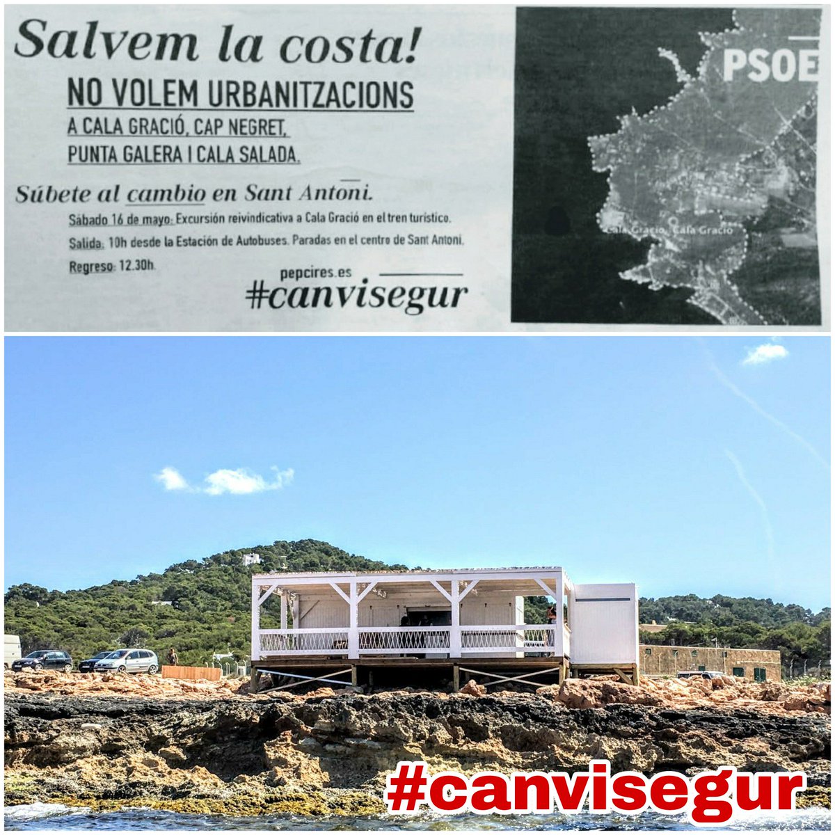 Al menos el PSOE de Sant Antoni ha cumplido el eslogan de su campaña electoral. Donde antes teníamos una zona virgen, ahora tenemos un kiosco sobre las rocas.
 #canvisegur