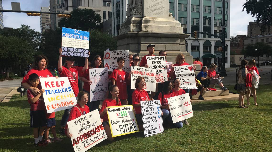 thestate's tweet photo. SC public school teachers, state workers rally at the State House to demand more pay https://t.co/ULrtfd0cxU https://t.co/PKQK2GMmlL