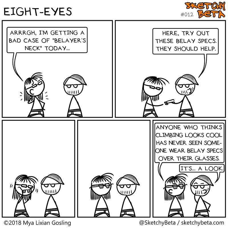 SketchyBeta's tweet photo. My climbing partner and I are easily the coolest-looking people in the gym.

Eight-Eyes: https://t.co/ciQgWkU1LC #rockclimbing #climbing #belaying #belayspecs https://t.co/RBo0rWRXYg