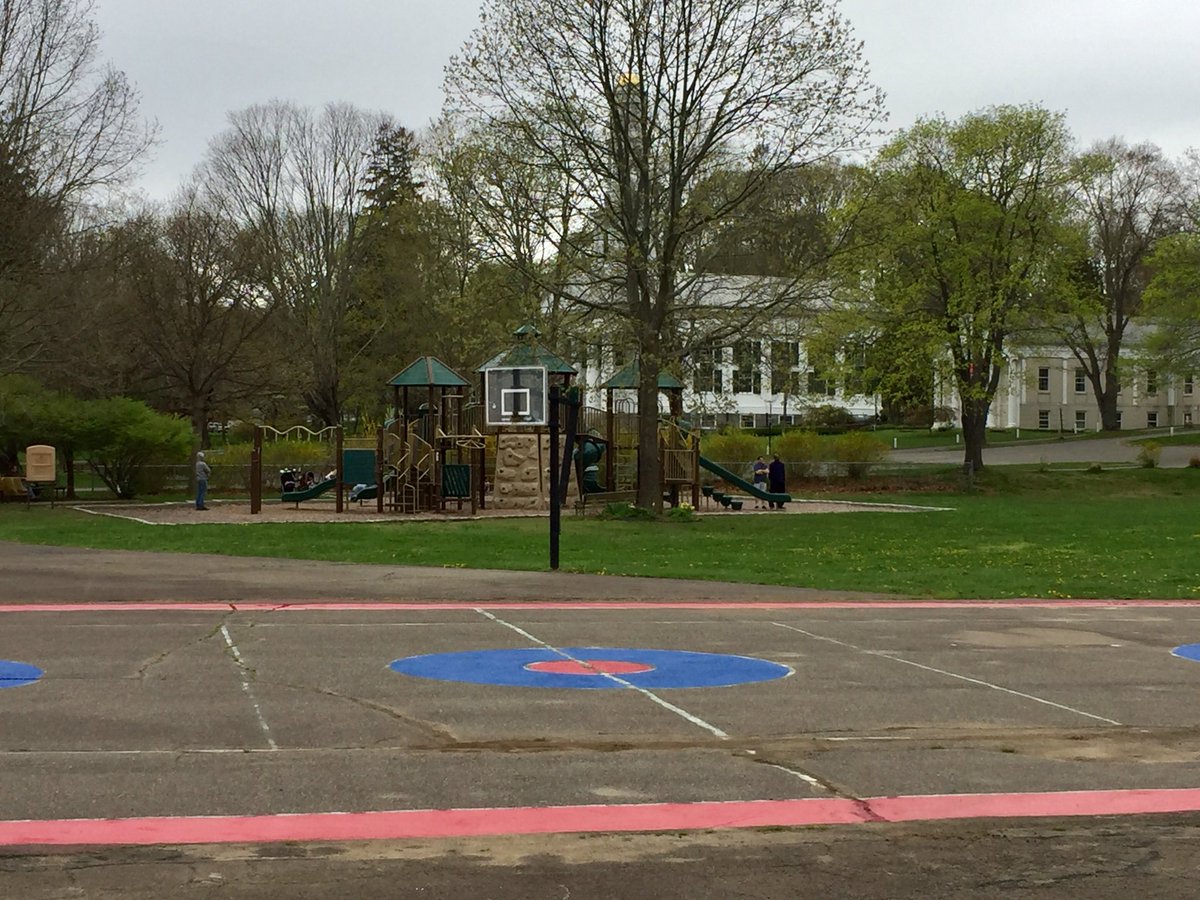 AcademySave's tweet photo. New pop of color at Academy Street School.  New chain nets!  We still need to paint the lines.  Stop development on our public space in Madison Connecticut #savetheheartofmadison #academystreetschool #madisonct https://t.co/GXgYEV0Faw