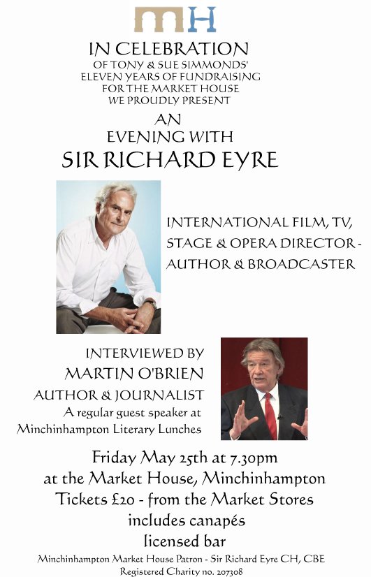 MinchMarketHse's tweet photo. See Sir Richard Eyre (film, TV, stage and opera director) being interviewed in the Market House by author and journalist Martin O'Brien, Friday 25th May, 7.30pm. Licensed bar. Tickets £20 (includes canapés) from Market Stores in Minch or https://t.co/2HQOptKaeq (booking fee) https://t.co/8jmoQJmtYL