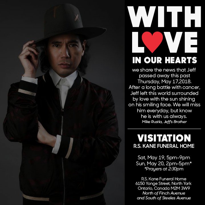 WITH L♥VE IN OUR HEARTS we share the news that Jeff passed away this past Thursday, May 17,2018. We will miss him everyday, but know he is with us always. Mike Rustia, Jeff’s Brother VISITATION R.S. KANE FUNERAL HOME Sat, May 19, 5-9pm and, May 20, 2pm-5pm with Prayers at 2:30pm