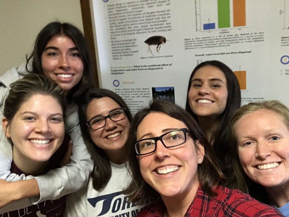 kateboersma's tweet photo. Goodbye selfie with graduating  senior members of our beetle drought behavior project (in front of their 2 award-winning posters). I’m gonna miss this crew! #BRETCH #TeamHaliplidae #Classof2018 https://t.co/TIT9Bep3MI