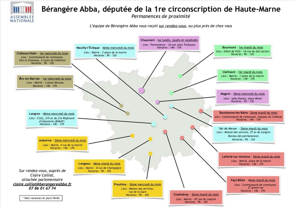 b_abba's tweet photo. 📣Chaque mois, nous vous retrouvons pour des permanences parlementaires, dans toute la circonscription, au plus près de chez vous. N'hésitez-pas à prendre rendez-vous ! #HauteMarne #DirectAN #Proximité https://t.co/vBjthihXSi