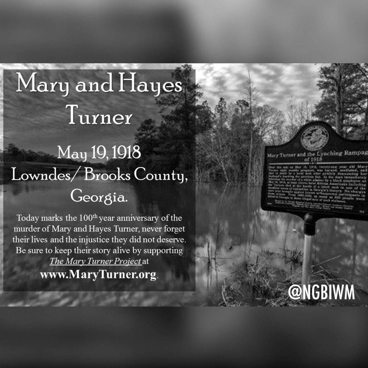 NGBIWM's tweet image. Never forget the ones who came before you, Rest In Power🕊 Mary and Haynes Turner. Find out more at MaryTurner.org. #NGBIWM #MaryTurnerProject