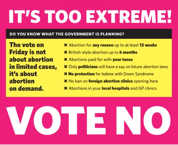 DarleneHBrook's tweet photo. MT @loveboth8

#Ref8
#TogetherForYes AKA #TogetherForDeath
#RepealKills🤰

Find out more in the official document: "General Scheme of a Bill to Regulate Termination of Pregnancy" https://t.co/EQEhlFKs5M  https://t.co/1Lep7hxGKp

#VoteNo #VoteNoToAbortion #VoteNoToAbortionOnDemand