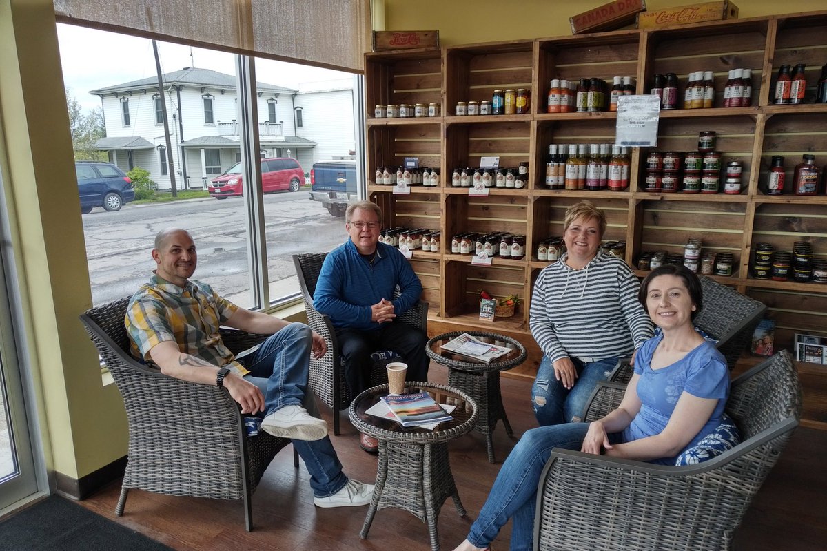 MayorJoyner's tweet photo. Out for a quick coffee & croissant to get our #VictoriaDay weekend started! Here with the owners of @WPMarketDeli Chris & Leslie to celebrate their 1 Yr. Anniversary! Come out to #Wellandport and enjoy the celebration! #CentralSmith Ice cream #BBQ https://t.co/lL7mpUeVRr