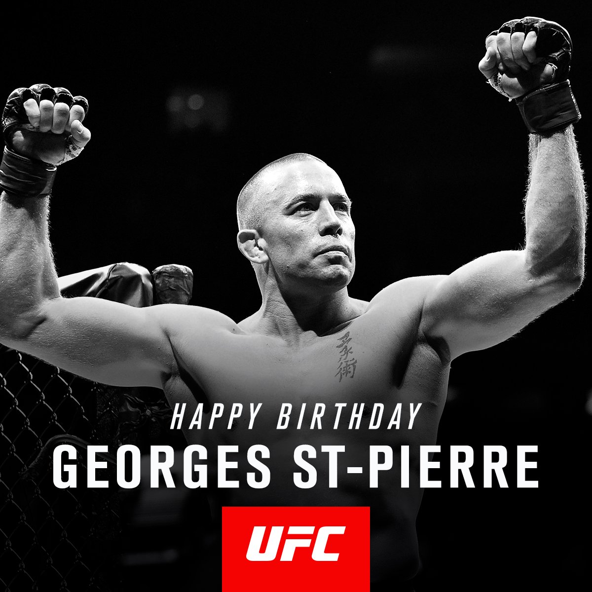 ufc's tweet photo. RT to wish @GeorgesStPierre a Happy Birthday! 👊🎁 https://t.co/WswPPCc0um