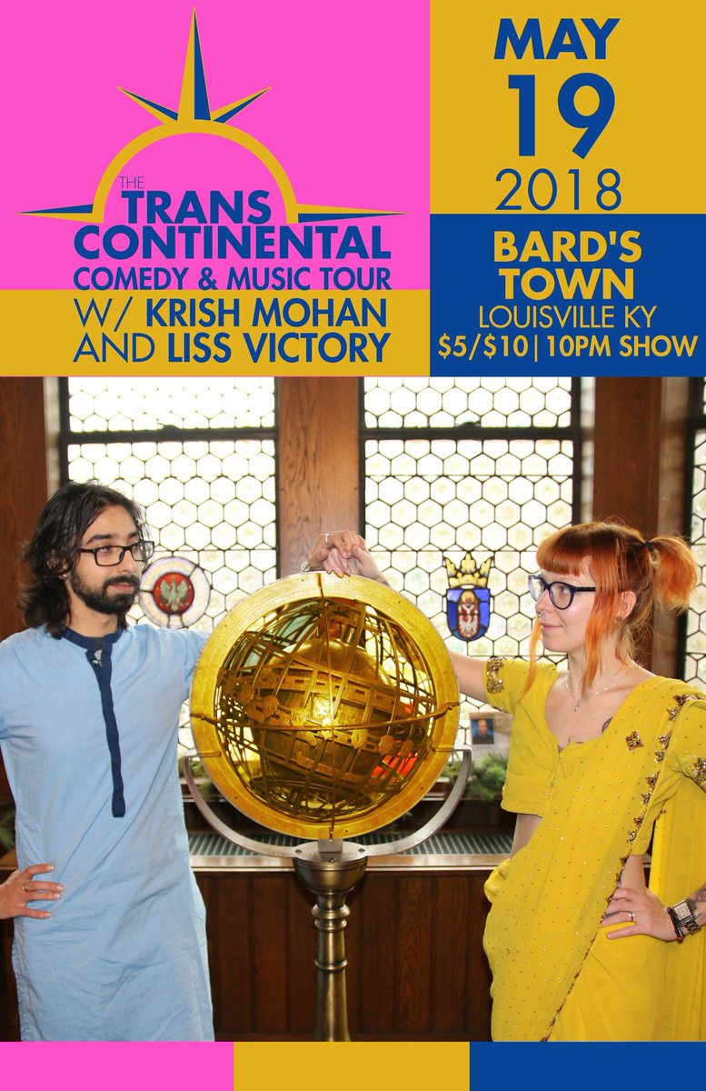 lissvictory's tweet photo. ✨ #LOUISVILLE #KY ✨ Sat. May 19: Our Next Stop on the TransContinental Comedy + Music Tour! 

We’ll see you at #Bardstown, 9PM! @leoweekly PLZ RT 💕

#LVille #LouisvilleKY #KrishMohan #LissVictory #TransConTour #TransCon2018 https://t.co/KJl3eLe0NJ
